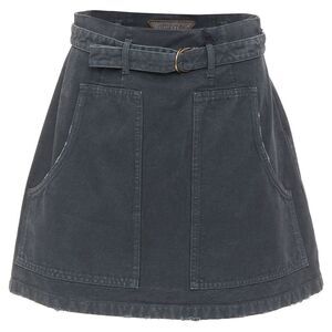 Prada washed denim leather cargo pocket belted mini skirt